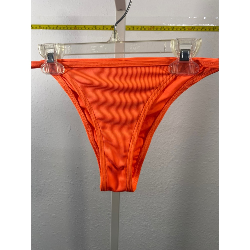 Neon Orange Ribbed High Leg‎ Bikini Bottoms Cheeky Swimwear XS